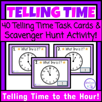 Preview of Telling Time to the Hour Task Cards Write the Room Math Scavenger Hunts SPED