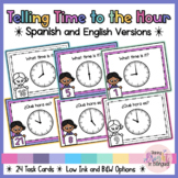 Telling Time to the Hour Task Cards - Spanish and English