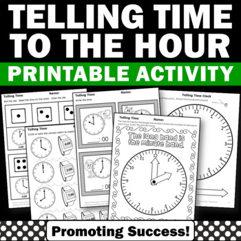 Preview of Telling Time to the Hour Worksheets Clock Labels Numbers Special Education Math