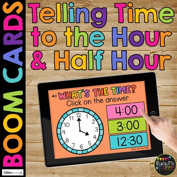 Preview of Digital Resources Telling Time to the Hour and Half Hour BOOM CARDS™ Measurement