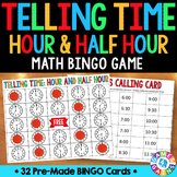Telling Time to the Hour and Half Hour Bingo Game Workshee