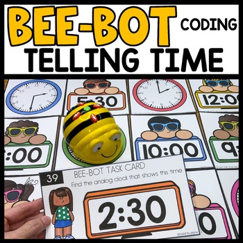 Preview of Bee Bot Printables Telling Time Hour & Half Hour Coding Robotics Mat Bee & Blue