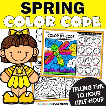 Preview of Telling Time to the Hour and Half Hour Color by Code for Spring Coloring Sheets