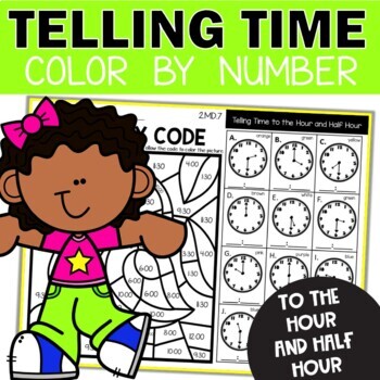 Preview of Telling Time to the Hour and Half Hour Color by Number Math Worksheets