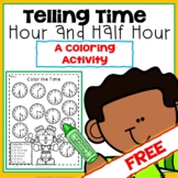 Telling Time to the Hour and Half Hour Coloring Activity FREE