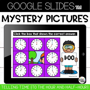 Preview of Telling Time to the Hour and Half Hour Google Slides™ Mystery Picture {Summer}