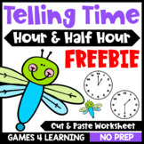 Free Telling Time Worksheet for to the Hour and Half Hour 