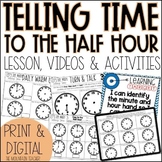 Telling Time to the Hour and Half Hour Worksheets | 1st or