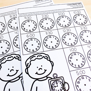 telling time to the hour and half hour worksheets by natalie lynn