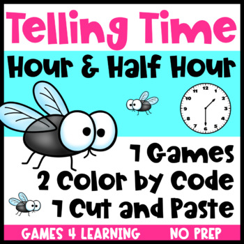 Preview of Telling Time to the Hour and Half Hour Games, Cut and Paste, Color by Code