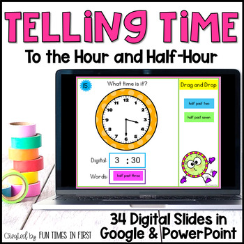 Preview of Telling Time to the Hour and Half Hour Digital Math Task Cards  for 1st Grade