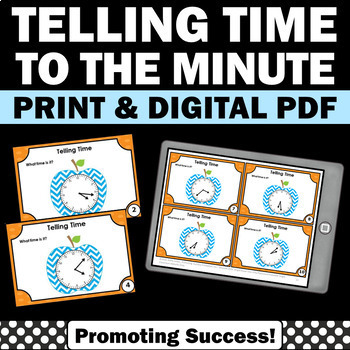 Preview of Telling Time to the Minute 2nd Grade Math Task Cards SCOOT Game 3rd Review