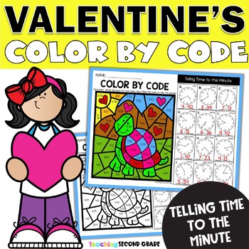 Preview of Telling Time to the Minute Color by Number Worksheets Valentine's Day Busy Work