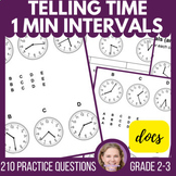 Telling Time to the Minute Math Review Worksheets for 2nd 