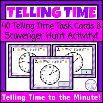 Preview of Telling Time to the Minute Task Cards Write the Room Math Scavenger Hunt SPED