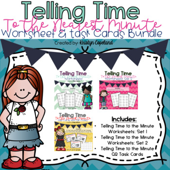 Preview of Telling Time to the Minute Worksheet & Task Card Bundle
