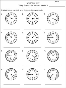 Telling Time to the Minute Worksheet & Task Card Bundle | TPT