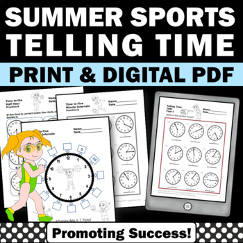 Preview of Telling Time Worksheets 2nd to 3rd Grade Summer Packet Special Education Sports