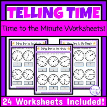 Preview of Telling Time to the Minute Worksheets Nearest Minute Packet Special Education