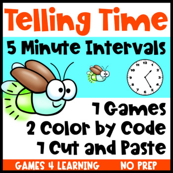 Preview of Telling Time to the Nearest 5 Minute Games, Worksheets, Color by Code