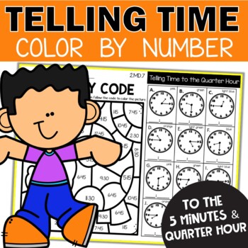 Preview of Telling Time to the Nearest 5 Minutes and Quarter Hour Color by Code Worksheets