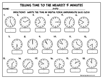 Telling Time to the Nearest Five Minutes by Workaholic NBCT | TpT