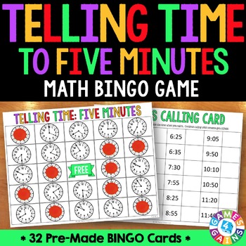 Preview of Telling Time to the Nearest 5 Minutes Bingo Game Activity Practice 2nd Grade Fun