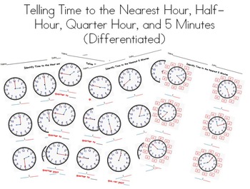 Preview of Telling Time to the Nearest Hour, Half Hour, Quarter Hour, Five Minutes