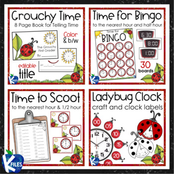 Preview of Telling Time to the Nearest Hour and Half Hour with Ladybugs BUNDLE