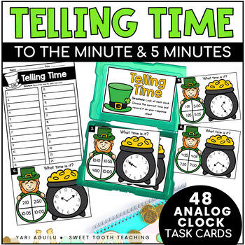 Preview of Telling Time to the Nearest Minute & 5 Minutes - St. Patrick's Day Task Cards