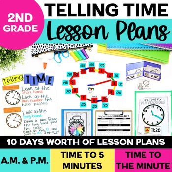 Preview of Telling Time to the Minute and Nearest Five Minutes Lessons, Games, Worksheets