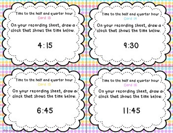Telling Time to the half and quarter hour task cards {FREEBIE} by Gina S