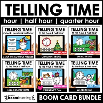 Preview of Telling Time Analog Clock Boom Card Bundle - Hour, half hour, quarter hour