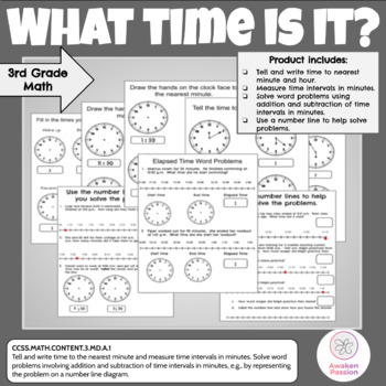 Preview of Telling Time with Elapsed Time Problem Solving and Number Lines Worksheets