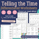 Telling the Time Differentiated Worksheets | 1st - 3rd Grade