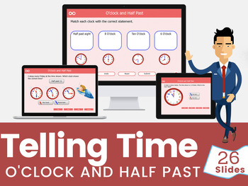 Preview of Telling the Time: O'clock and Half Past Digital  Maths Activities CCSS.K.MD.A.1