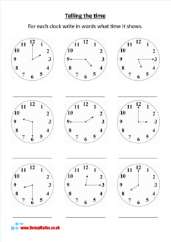 telling the time worksheet reading analogue clocks by doingmathsuk