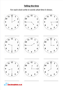 Preview of Telling the Time Worksheet - Reading Analogue Clocks