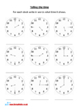 Telling the Time Worksheet - Reading Analogue Clocks