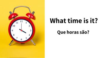Preview of Telling the time bilingual powerpoint presentation in Portuguse and English