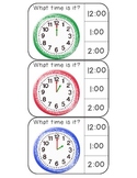 Telling time (:00, :15, :30, :45) clothespin activity cards