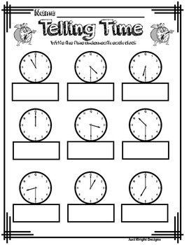 telling time to half hour analog clock printable worksheet tpt