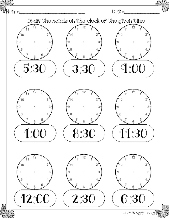 telling time to half hour printable worksheet analog clock tpt