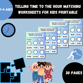Preview of Telling time to the hour matching worksheets for kids printable