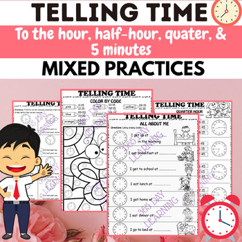 Preview of Telling time to the minutes/ Mixed practice(Color by code, Matching, Drawing..)