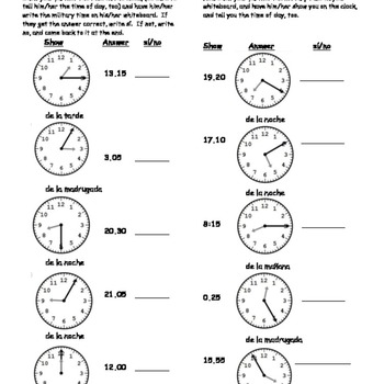 telling time with 24 hour clock partner practice by