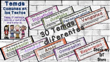 Preview of Temas Comunes en Textos (Common Themes in Texts) Spanish Version
