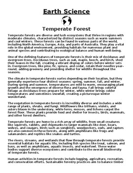 Preview of Temperate Forest Article & Questions (Word Document)