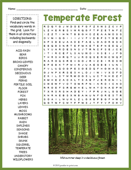 temperate forest biome word search fun by puzzles to print