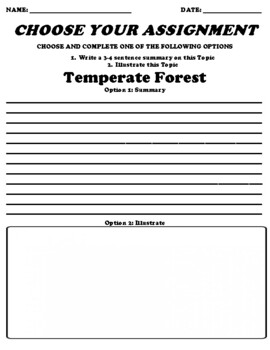 Preview of Temperate Forest UDL Choice Board Worksheet